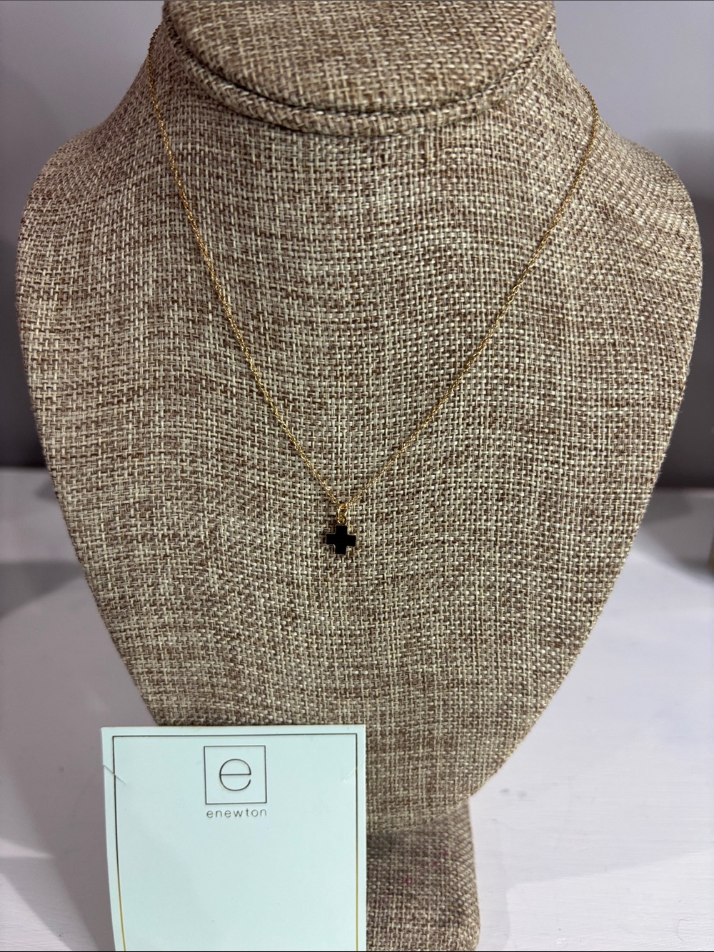 E Newton Signature Cross Gold Charm Necklace Onyx